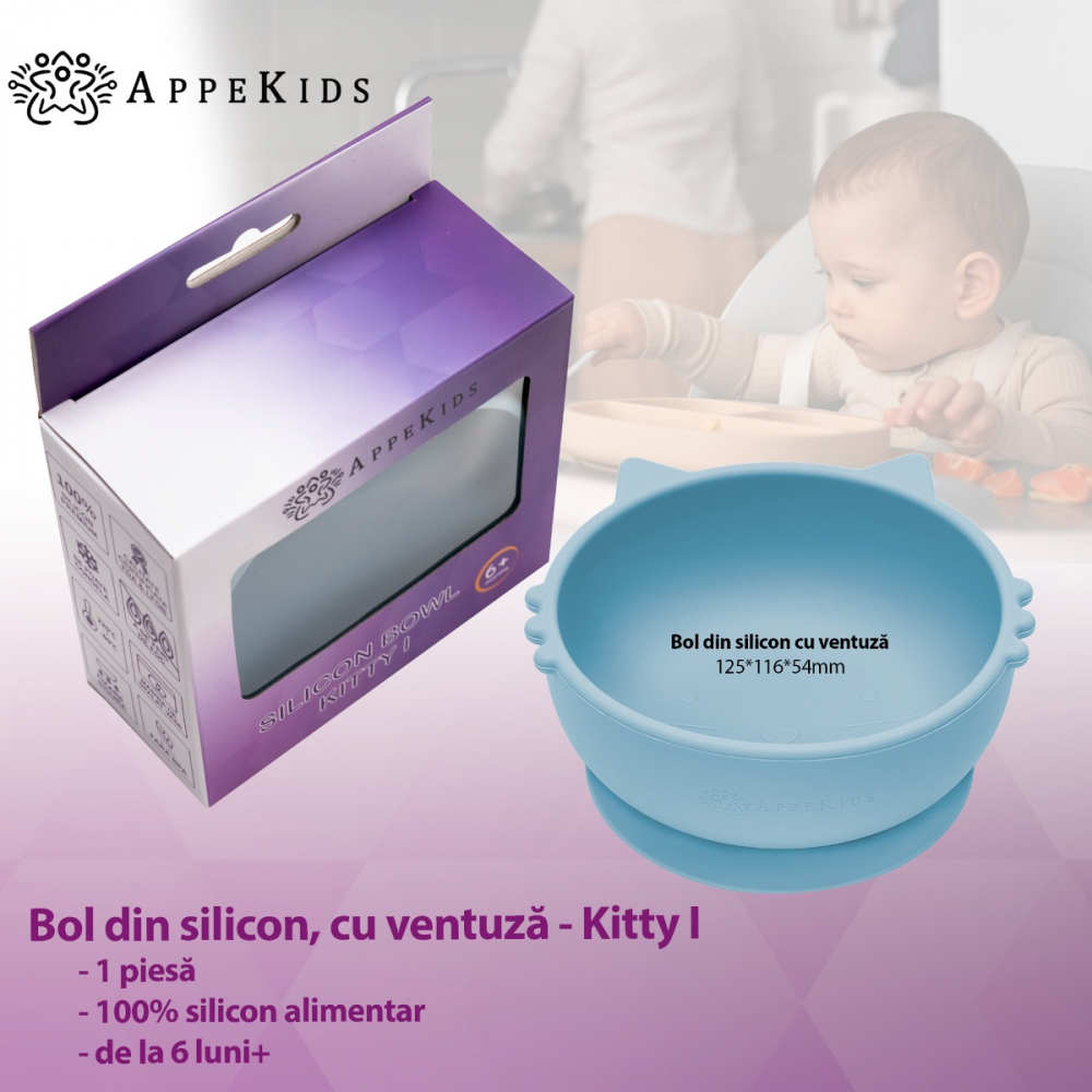 Bol din silicon AppeKids Kitty I Aqua Blue - 1 | YEO