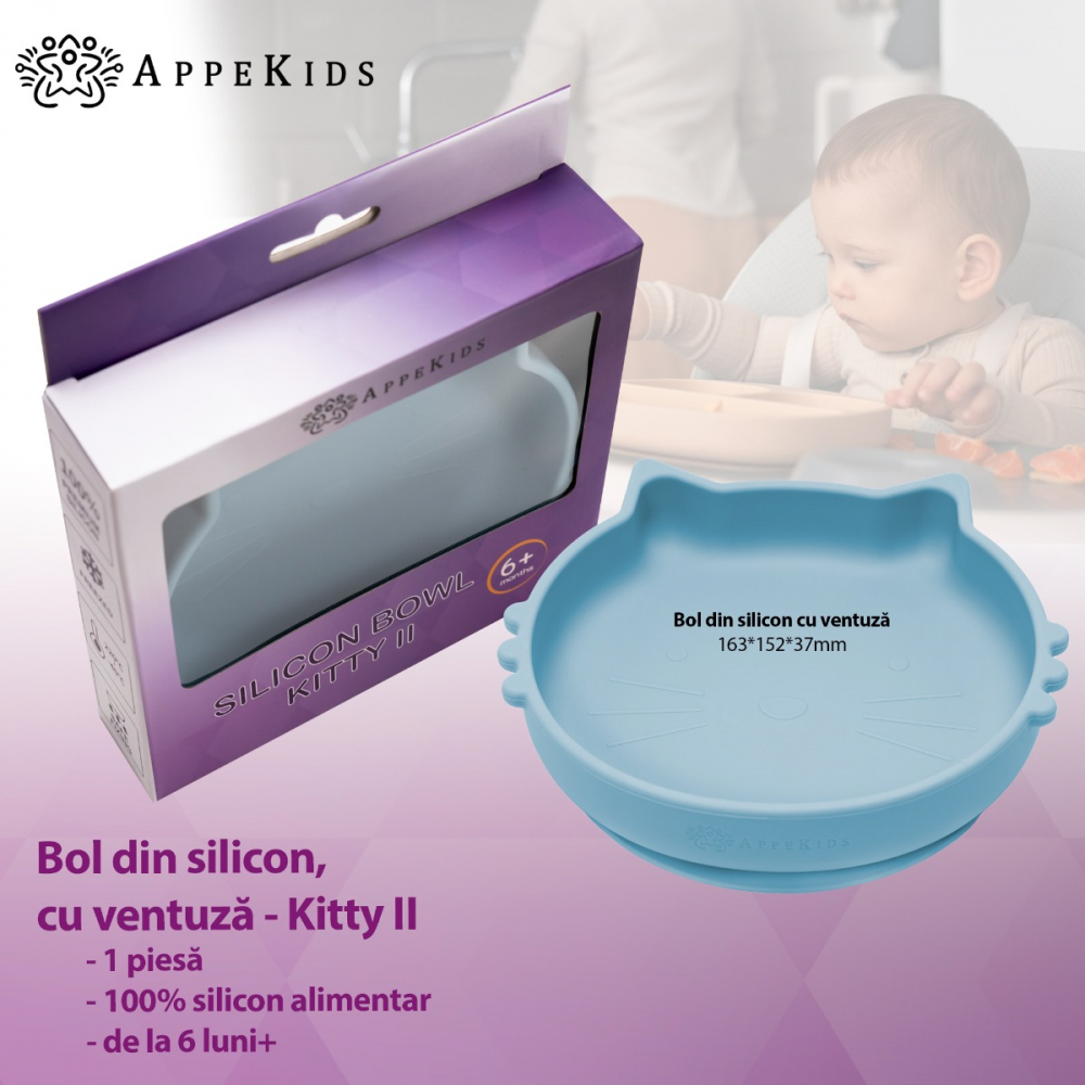 Bol din silicon AppeKids Kitty II Aqua Blue - 1 | YEO