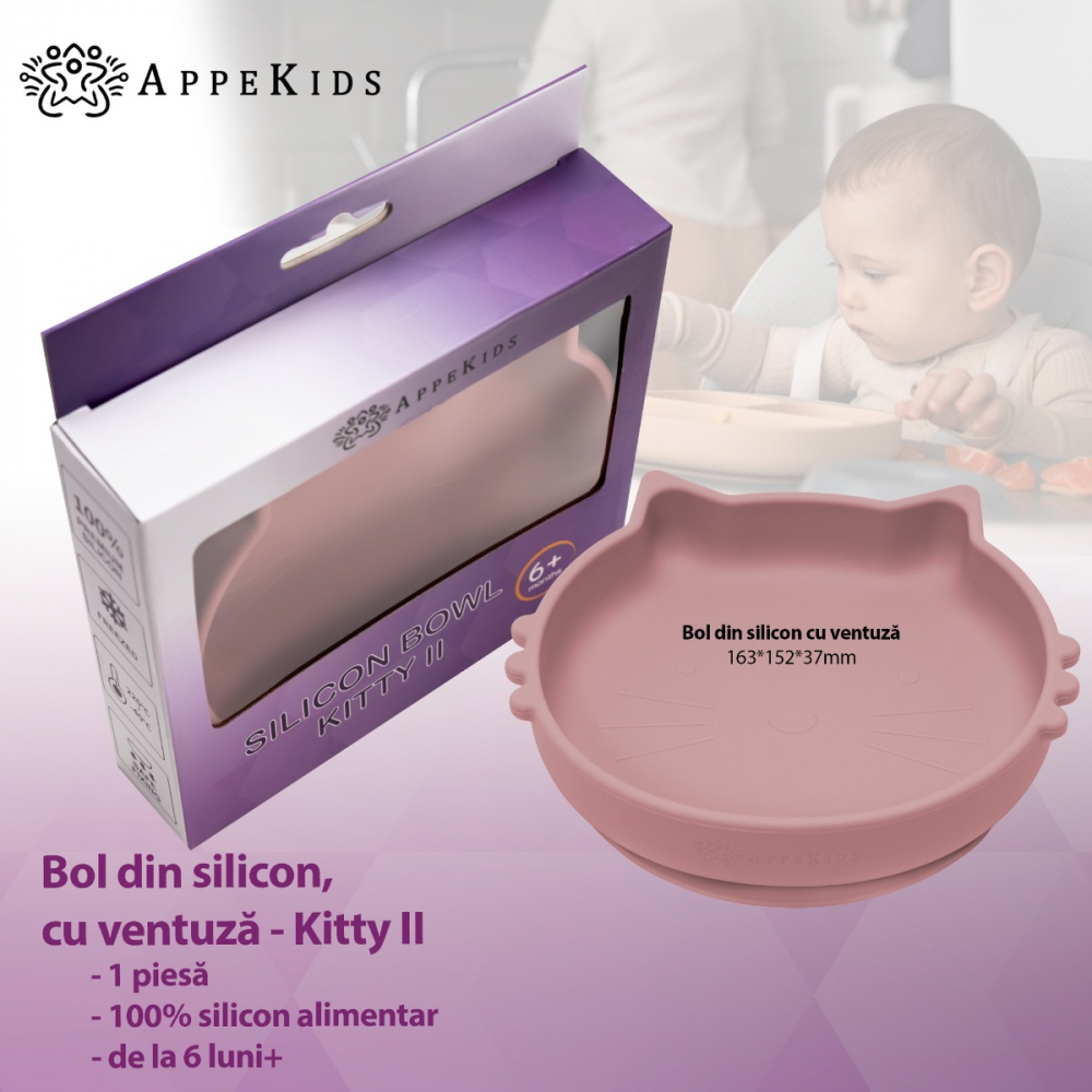 Bol din silicon AppeKids Kitty II Old Rose - 1 | YEO