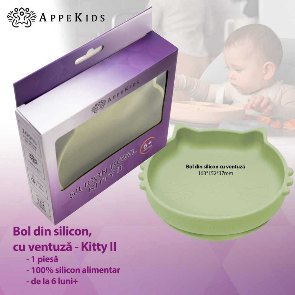 Bol din silicon AppeKids Kitty II Raw Green - 1 | YEO