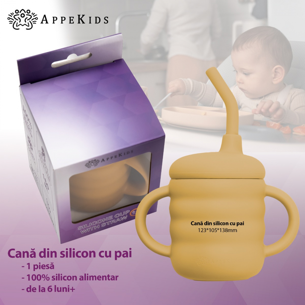 Cana din silicon cu pai AppeKids Honey - 1 | YEO