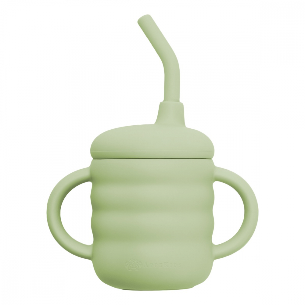 Cana din silicon cu pai AppeKids Raw Green