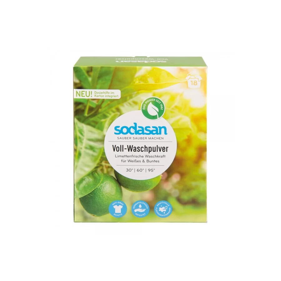 Detergent praf Sodasan bio pentru spalari grele universal cu Lime 1,010 kg