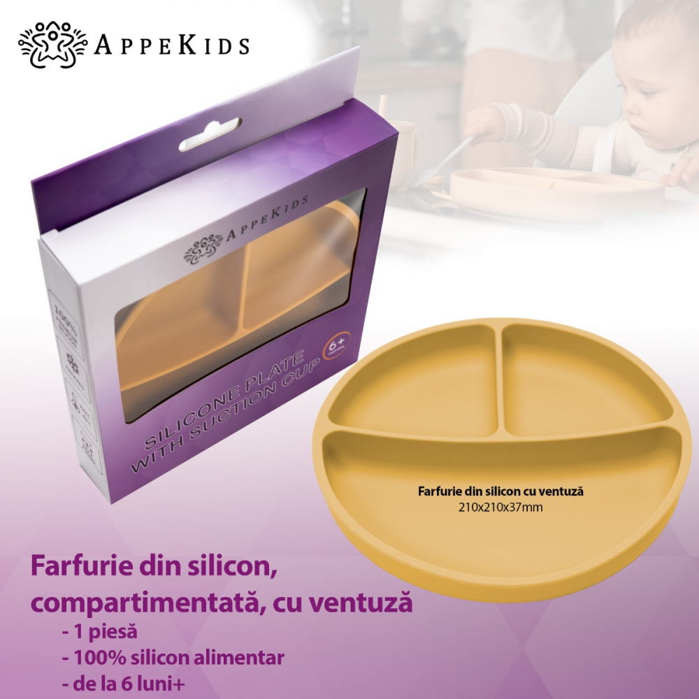 Farfurie compartimentata din silicon cu ventuza AppeKids Honey - 1 | YEO