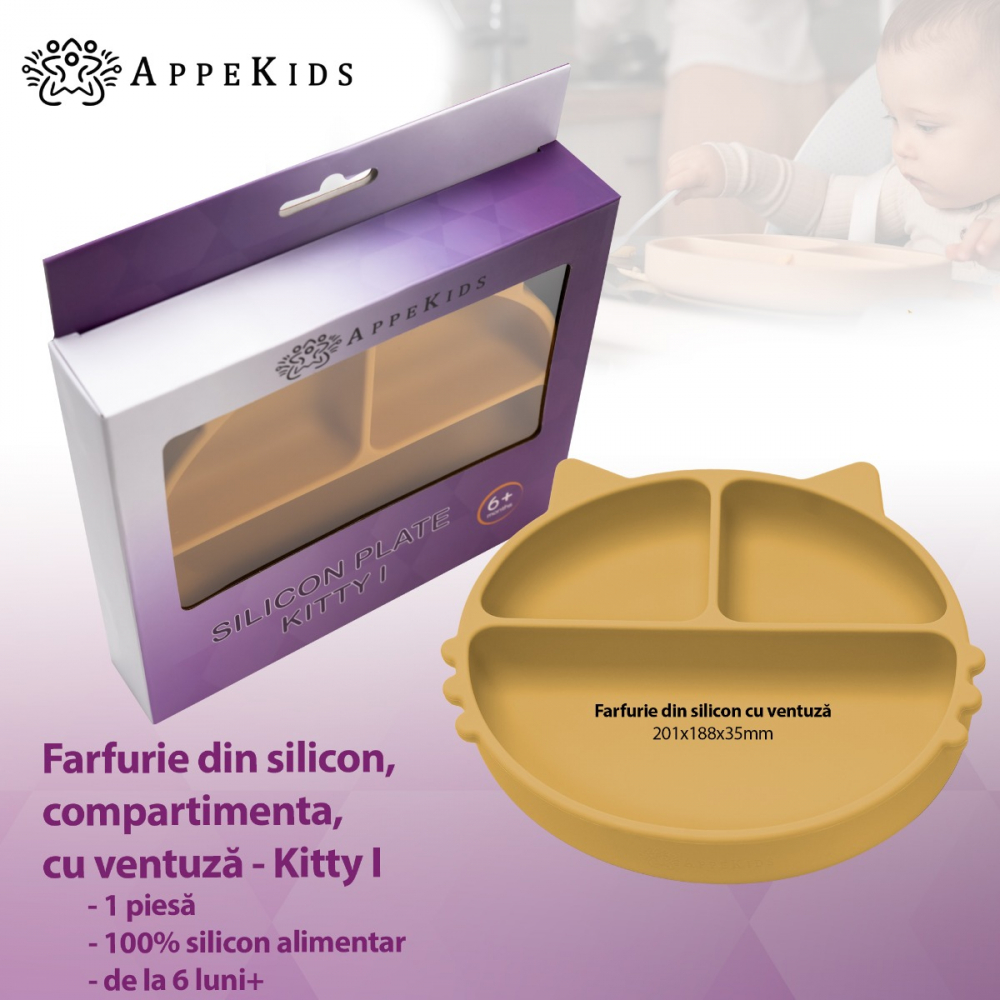 Farfurie compartimentata din silicon cu ventuza AppeKids Kitty Honey - 1 | YEO