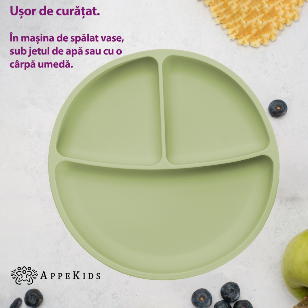 Farfurie compartimentata din silicon cu ventuza AppeKids Raw Green - 3 | YEO