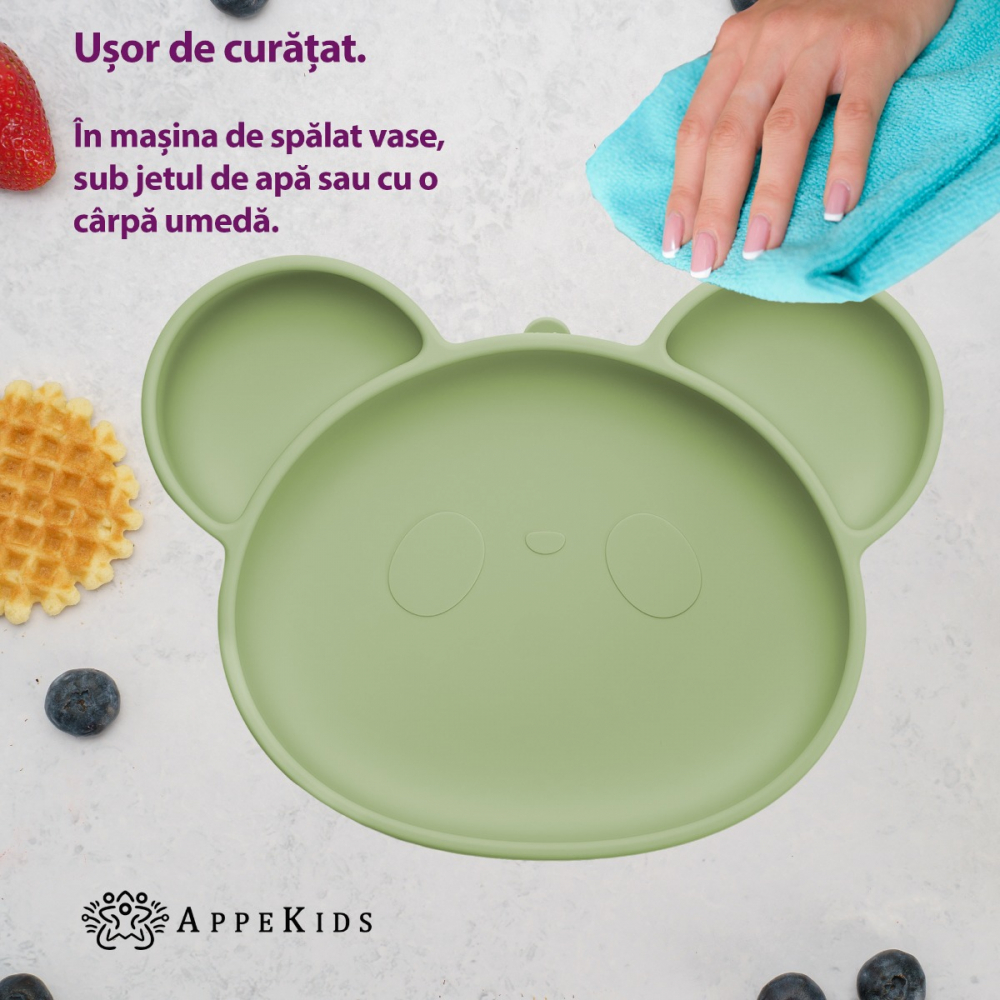 Farfurie din silicon cu ventuza AppeKids Panda Raw Green - 3 | YEO