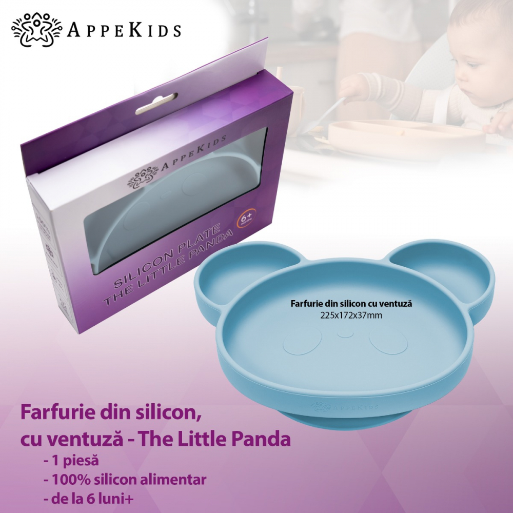 Farfurie din silicon cu ventuza AppeKids Panda Aqua Blue - 3 | YEO