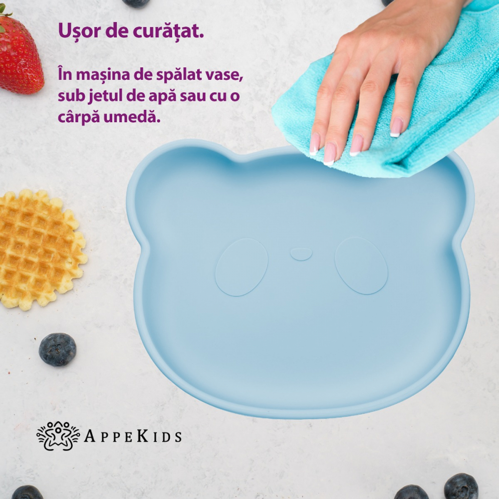 Farfurie din silicon cu ventuza AppeKids The Little Bear Aqua Blue - 1 | YEO