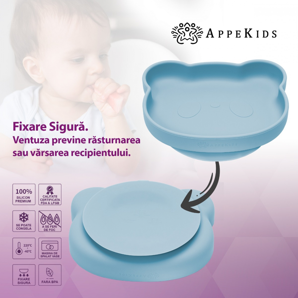 Farfurie din silicon cu ventuza AppeKids The Little Bear Aqua Blue - 2 | YEO