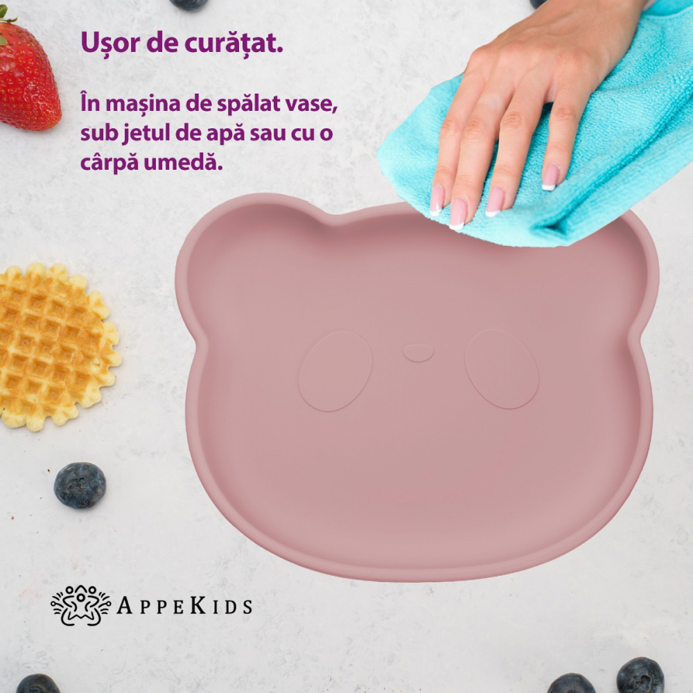 Farfurie din silicon cu ventuza AppeKids The Little Bear Old Rose - 1 | YEO