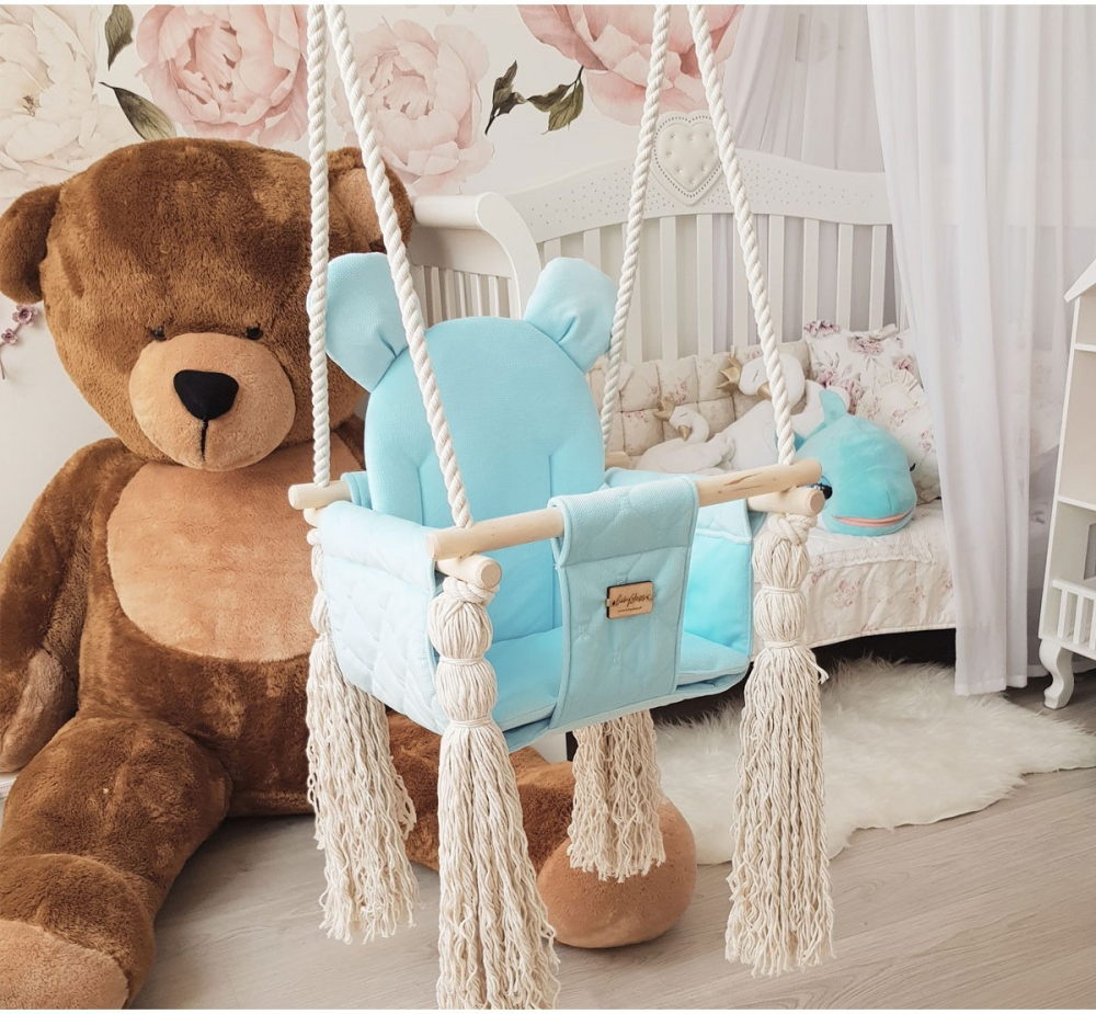 Leagan pentru copii si bebelusi Catifea Velvet perna detasabila ursulet Teddy Baby blue