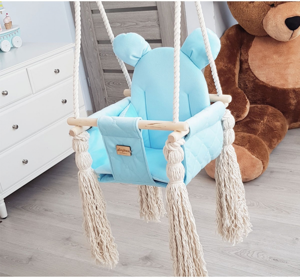 Leagan pentru copii si bebelusi Catifea Velvet perna detasabila ursulet Teddy Baby blue - 1 | YEO