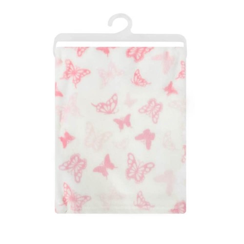 Paturica din fleece pentru bebelusi fluturasi roz - 1
