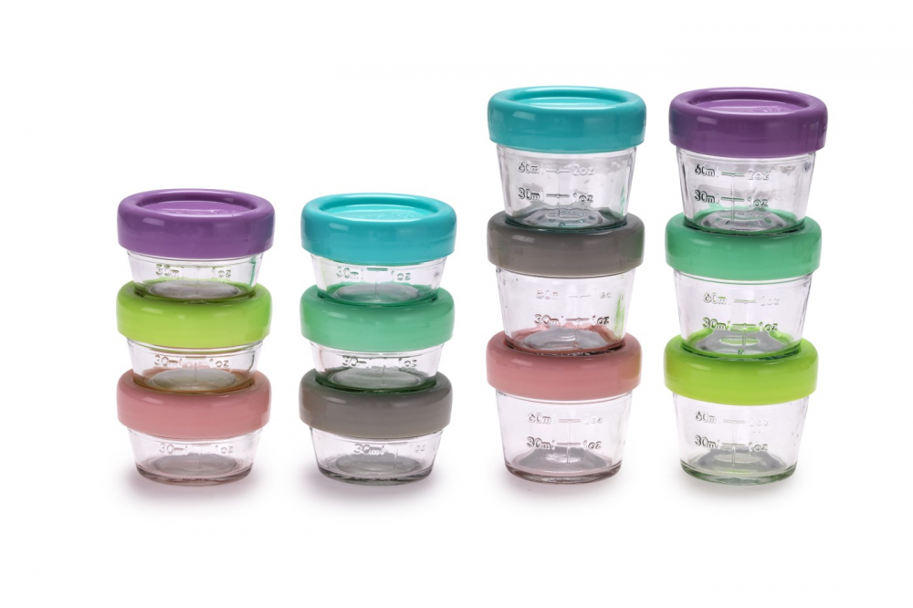 Set 12 recipiente sticla pentru hrana bebe Melii 6x59 ml + 6x118 ml