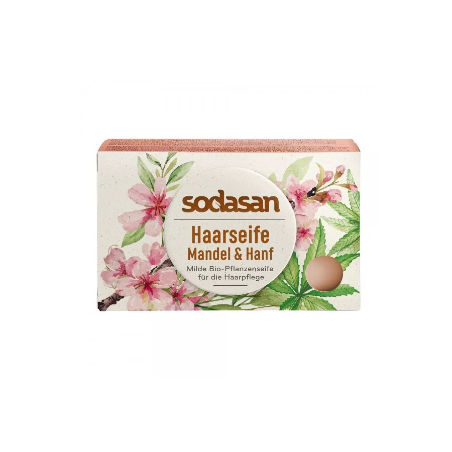 Sampon solid Sodasan pentru par cu migdale si canepa 100 gr