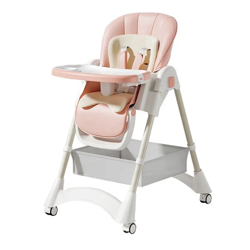 Scaun de masa reglabil Little Mom cu roti si cos pentru accesorii Pink