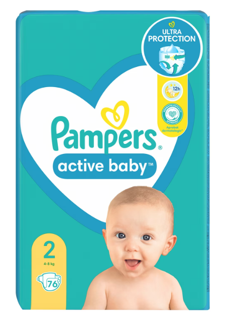 Scutece Pampers Active Baby Jumbo Pack marimea 2 nou nascut 4 - 8 kg 76 buc