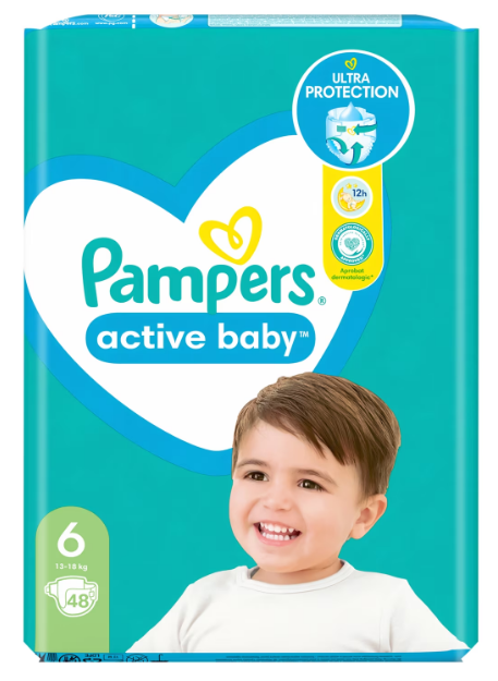 Scutece Pampers Active Baby jumbo Pack marimea 6, 13 -18 kg 48 buc