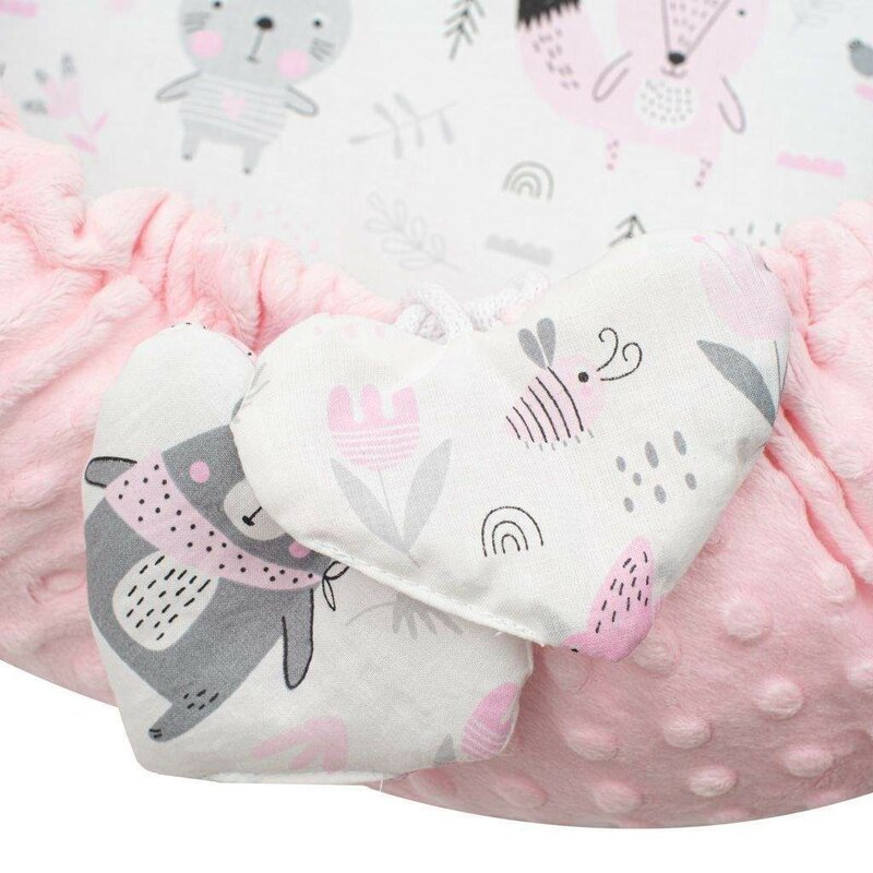Set 3 piese New Baby Luxury Baby Nest cu paturica si pernuta in forma de inima Minky Bears Pink - 2