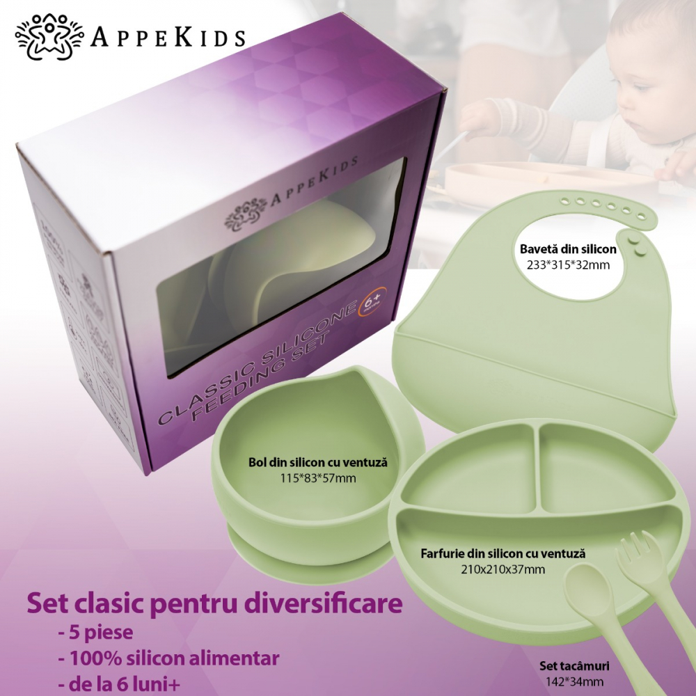 Set diversificare AppeKids din silicon 5 piese Classic Raw Green - 1 | YEO