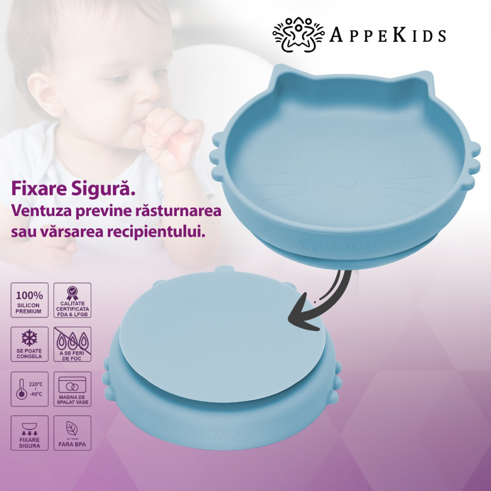 Set diversificare AppeKids din silicon 5 piese Kitty Aqua Blue - 2 | YEO