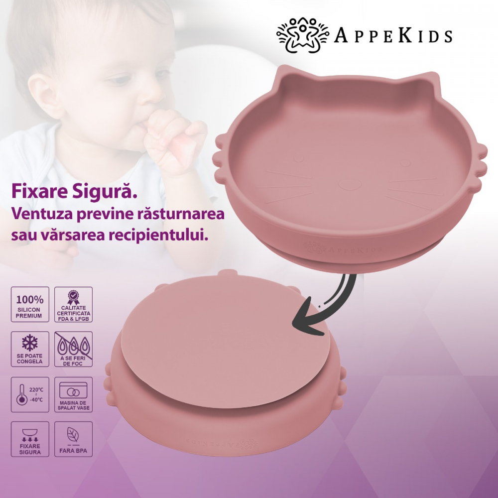 Set diversificare AppeKids din silicon 5 piese Kitty Old Rose - 2 | YEO