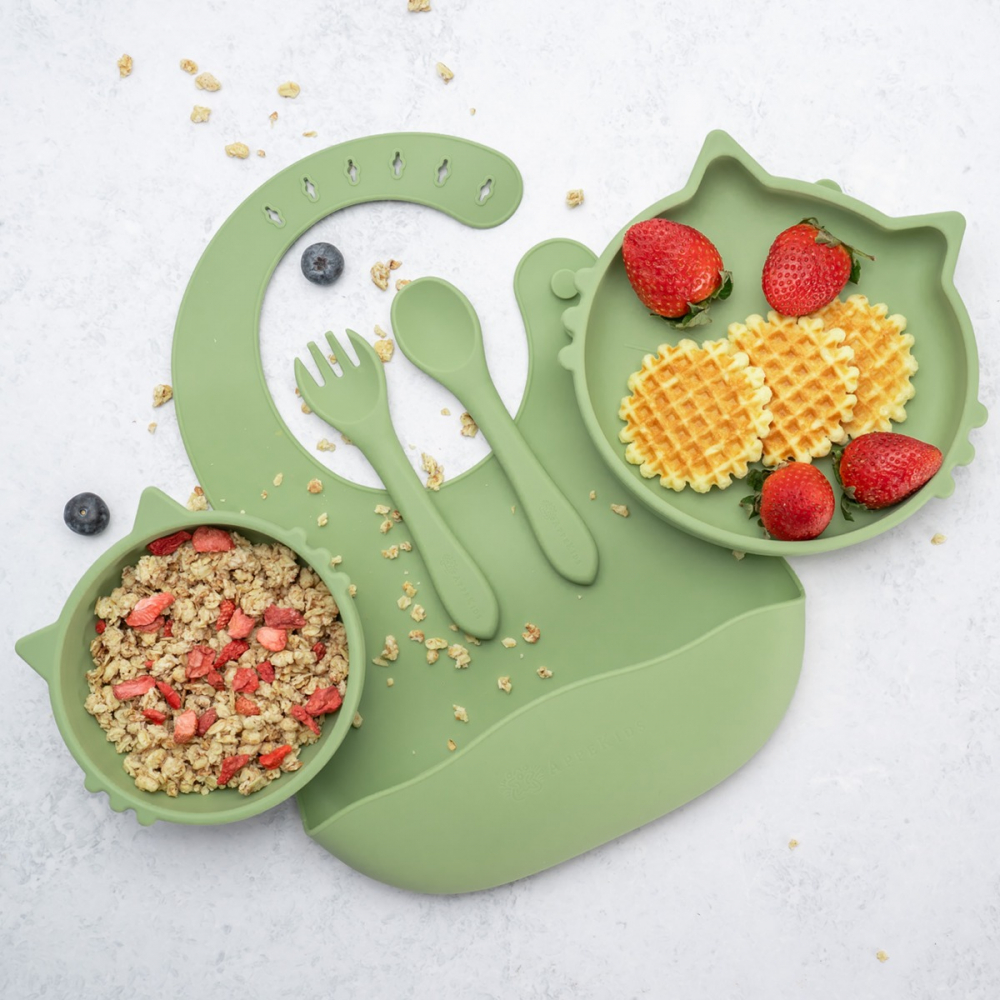 Set Diversificare Appekids Din Silicon 5 Piese Kitty Raw Green