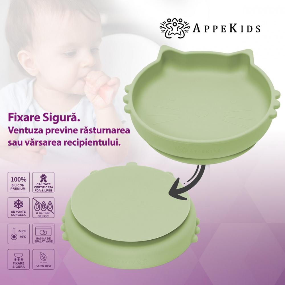 Set diversificare AppeKids din silicon 5 piese Kitty Raw Green - 3 | YEO