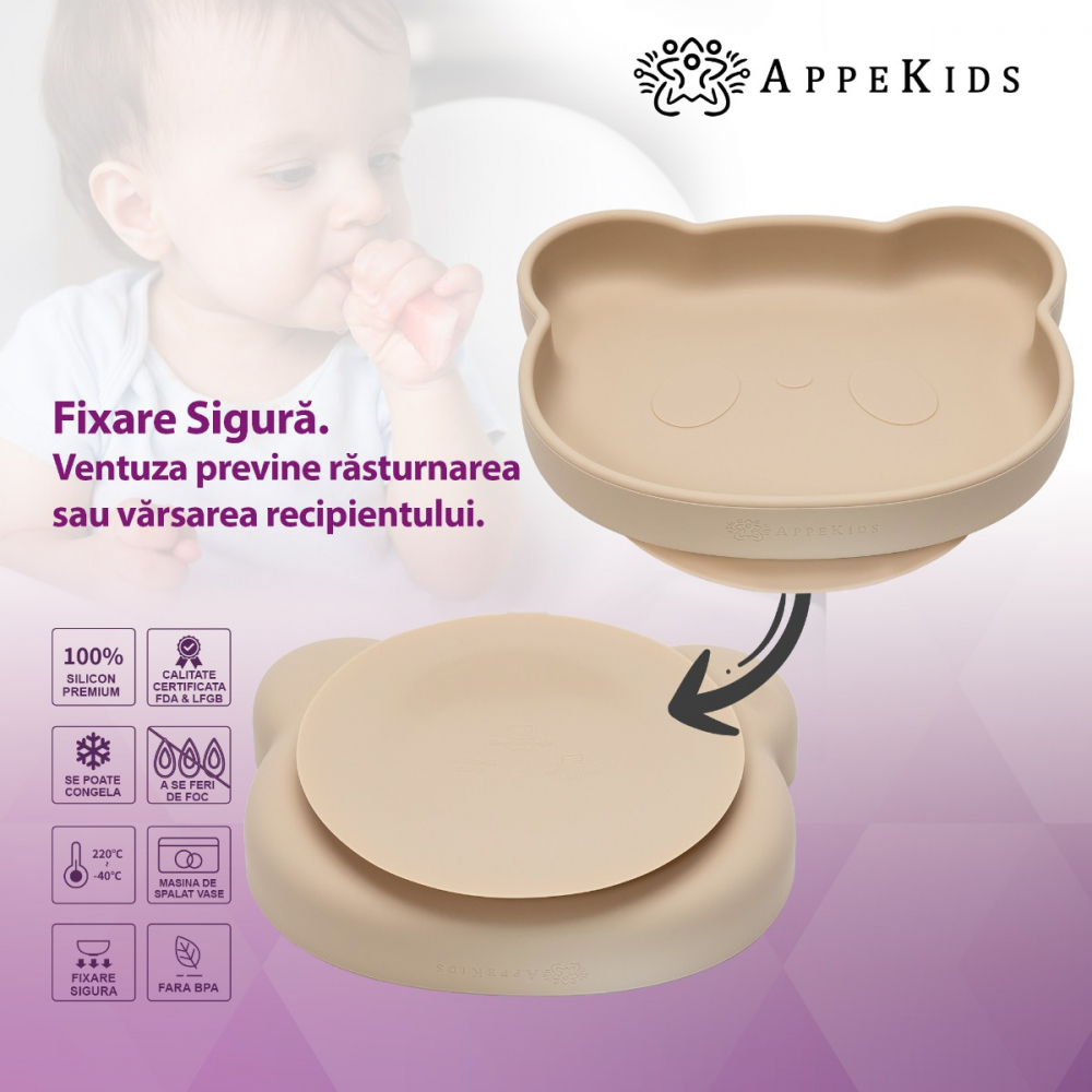 Set diversificare AppeKids din silicon 5 piese Panda Bubble Beige - 1 | YEO