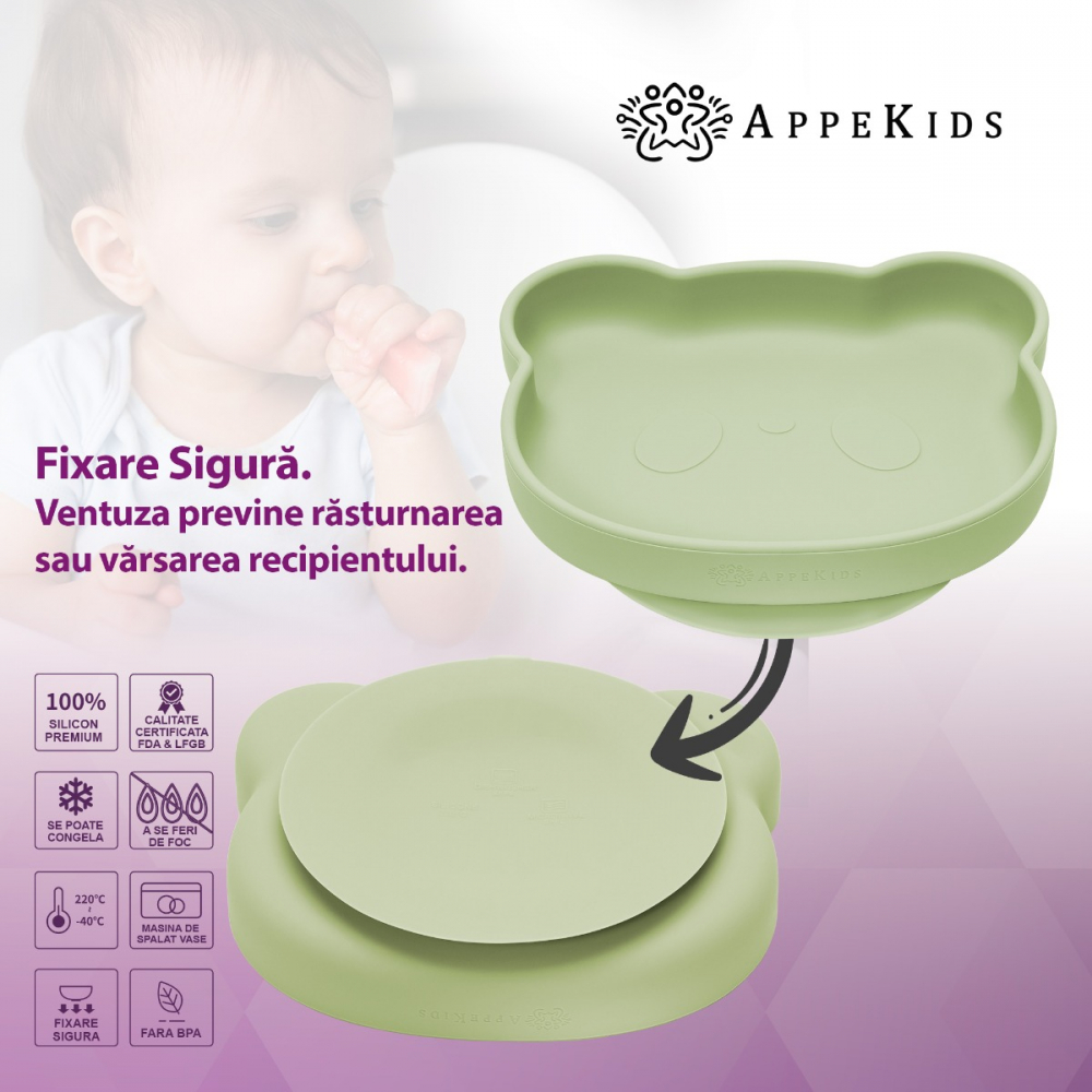 Set diversificare AppeKids din silicon 5 piese Panda Raw Green - 2 | YEO