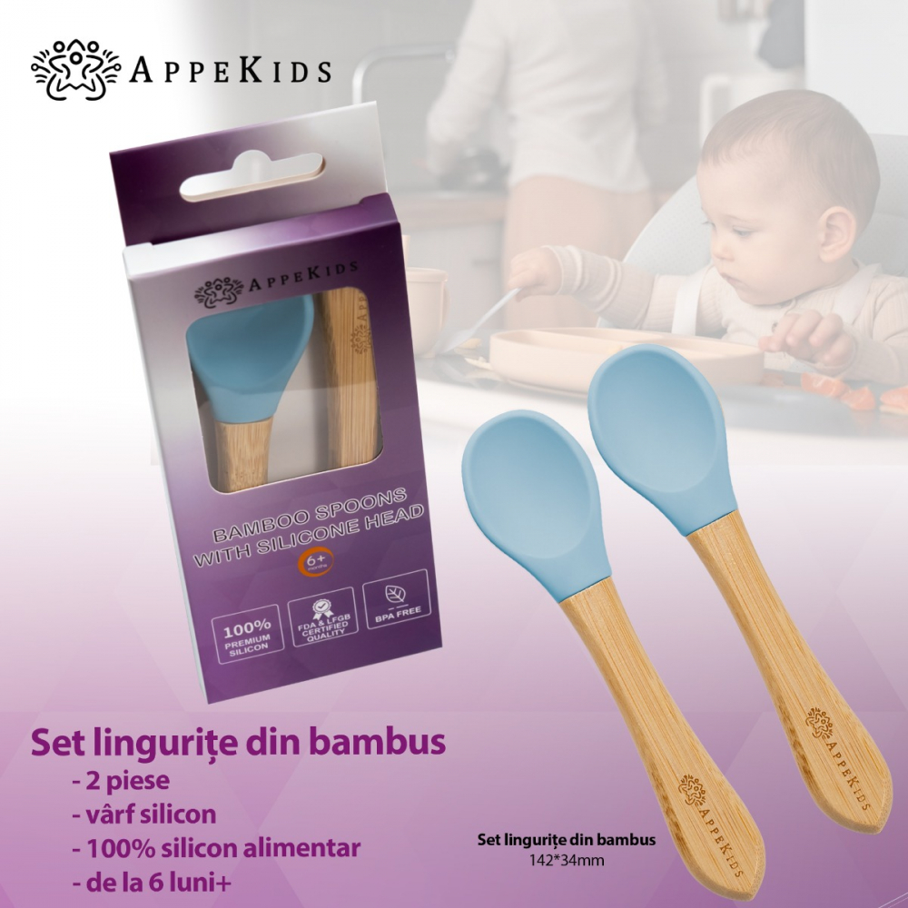 Set lingurite din bambus AppeKids Aqua Blue - 1 | YEO