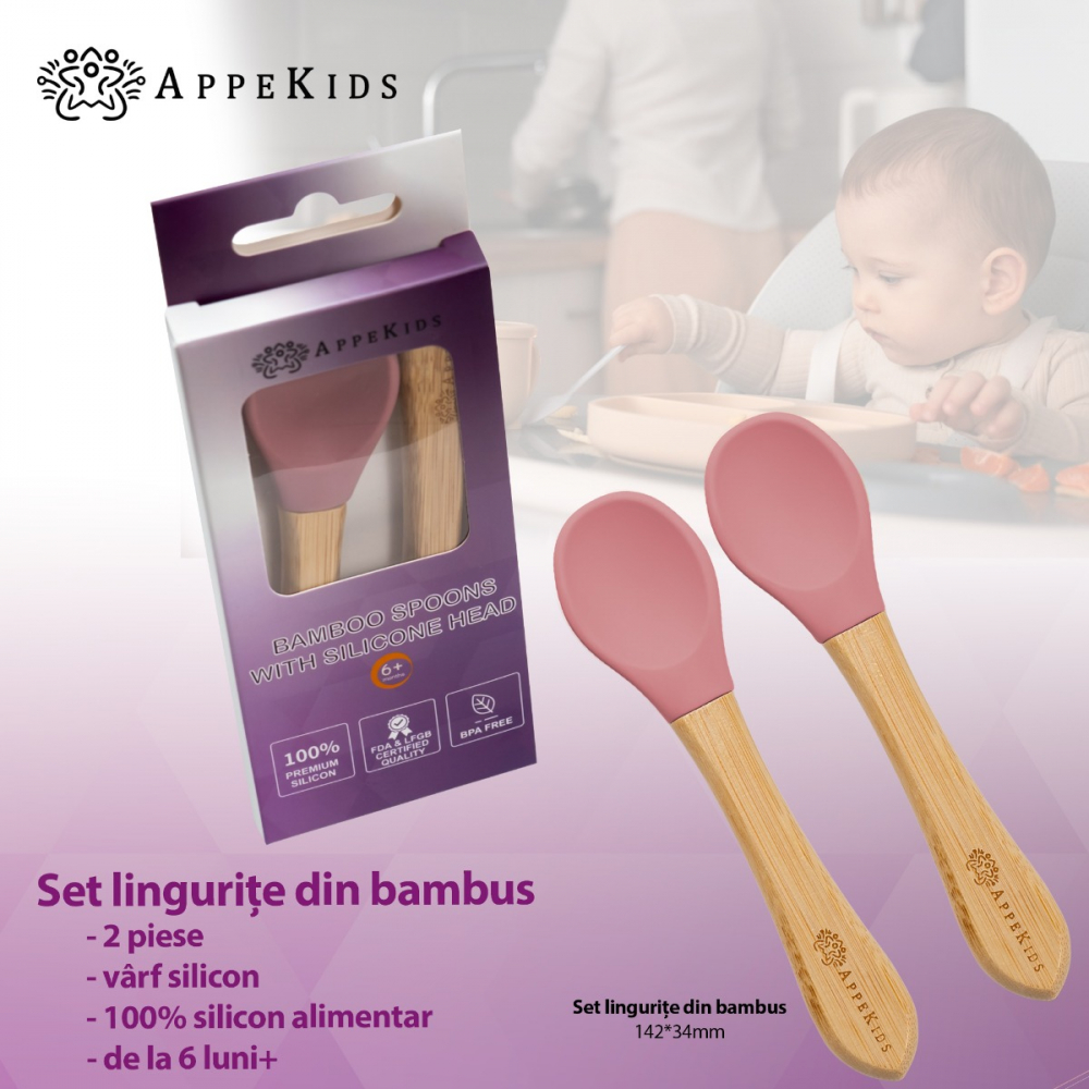 Set lingurite din bambus AppeKids Old Rose - 1 | YEO