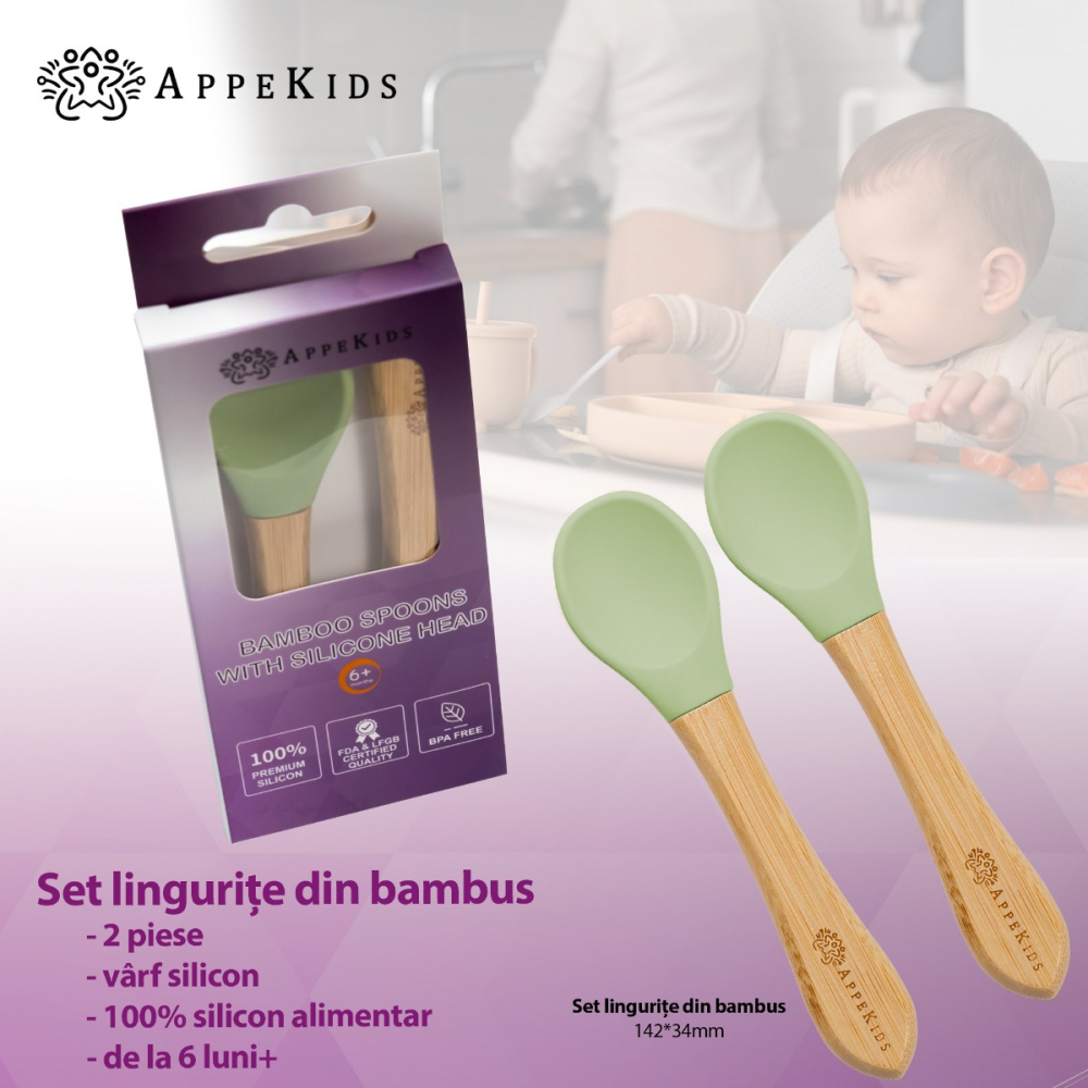 Set lingurite din bambus AppeKids Raw Green - 1 | YEO