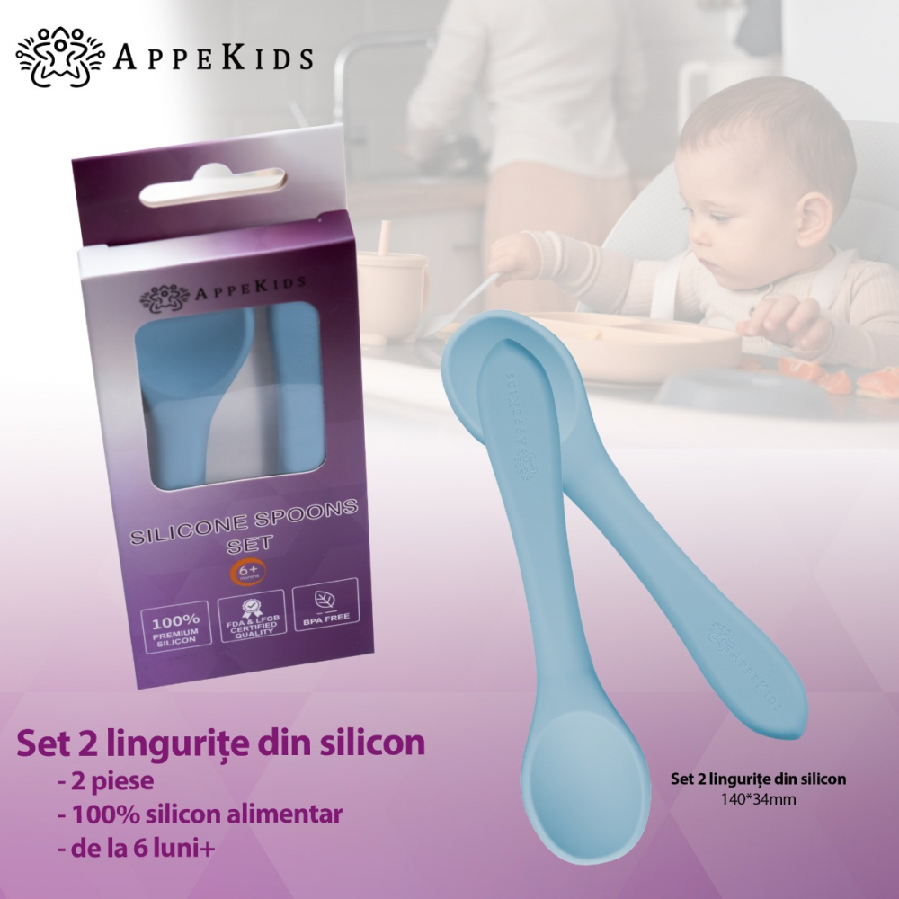 Set lingurite din silicon AppeKids Aqua Blue - 1 | YEO