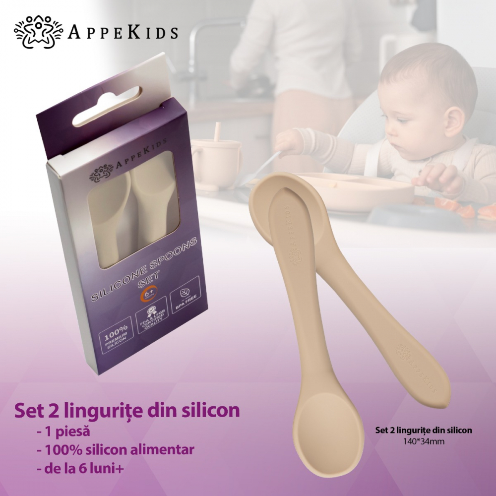 Set Lingurite din silicon AppeKids Bubble Beige - 1 | YEO