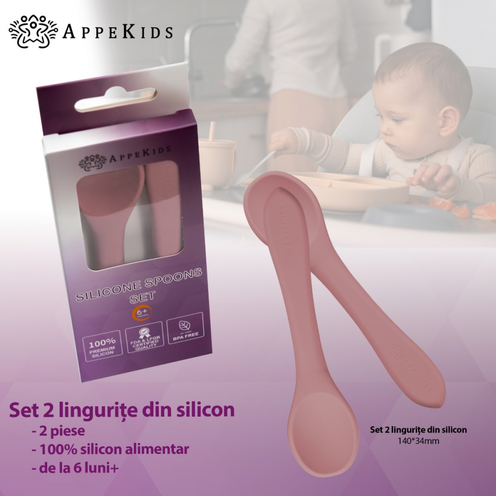 Set lingurite din silicon AppeKids Old Rose - 1 | YEO