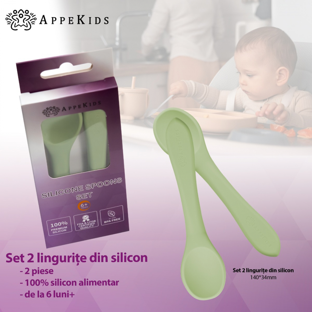 Set lingurite din silicon AppeKids Raw Green - 1 | YEO