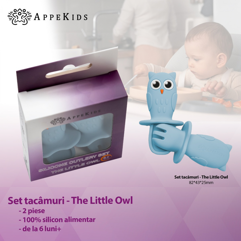 Set tacamuri din silicon AppeKids Owl Aqua Blue - 1 | YEO