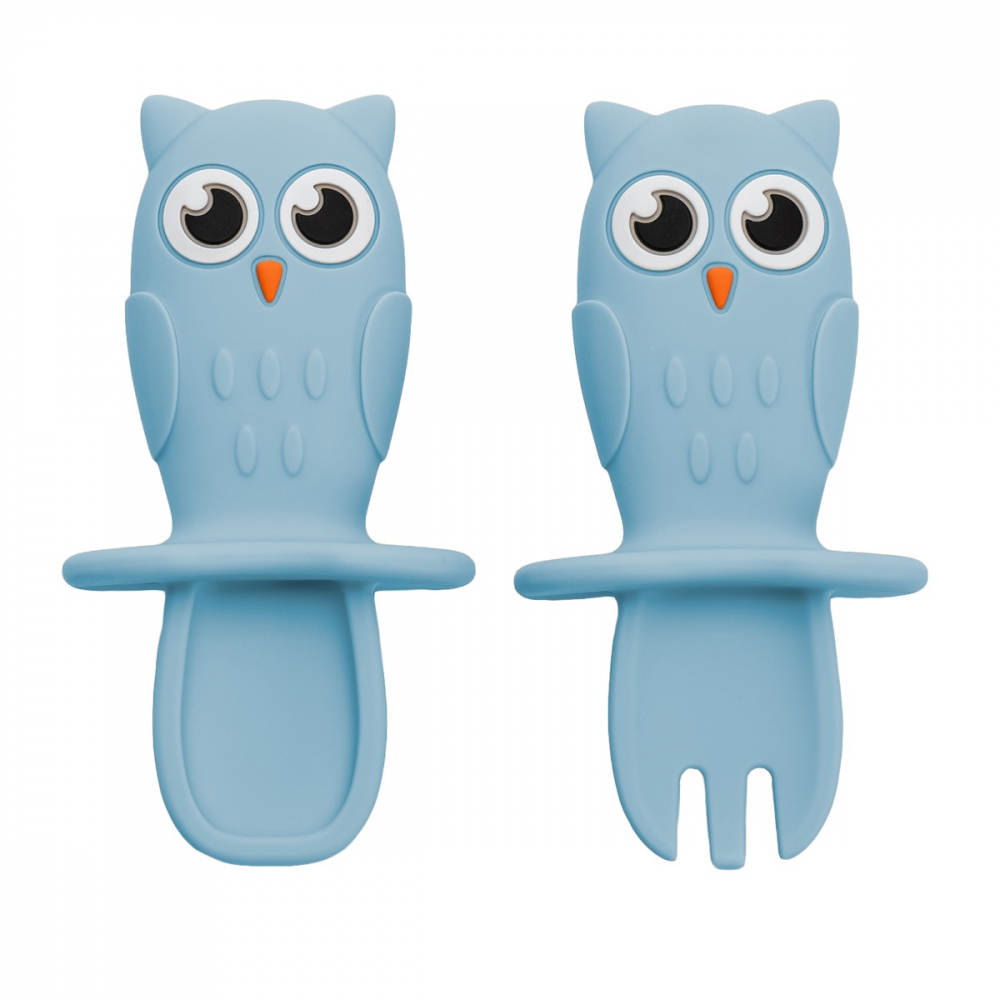 Set tacamuri din silicon AppeKids Owl Aqua Blue