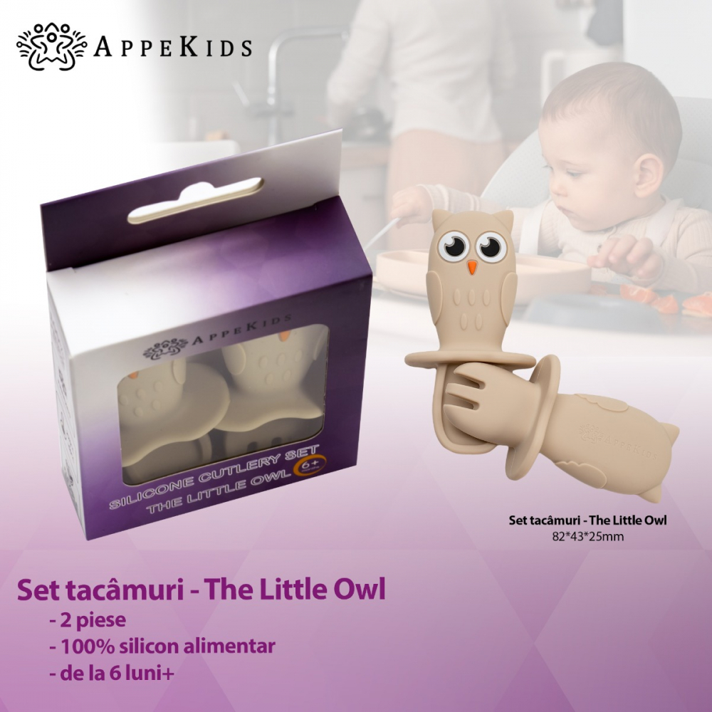 Set Tacamuri din silicon AppeKids OWL Bubble Beige - 1 | YEO