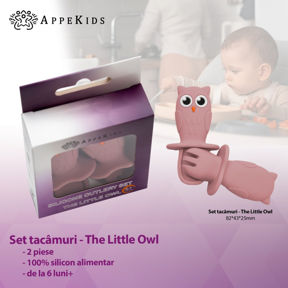 Set tacamuri din silicon AppeKids Owl Old Rose - 1 | YEO