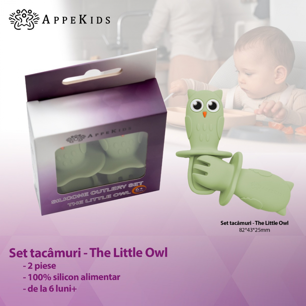 Set tacamuri din silicon AppeKids Owl Raw Green - 1 | YEO