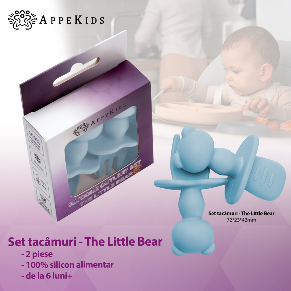 Set tacamuri din silicon AppeKids The Little Bear Aqua Blue - 1 | YEO