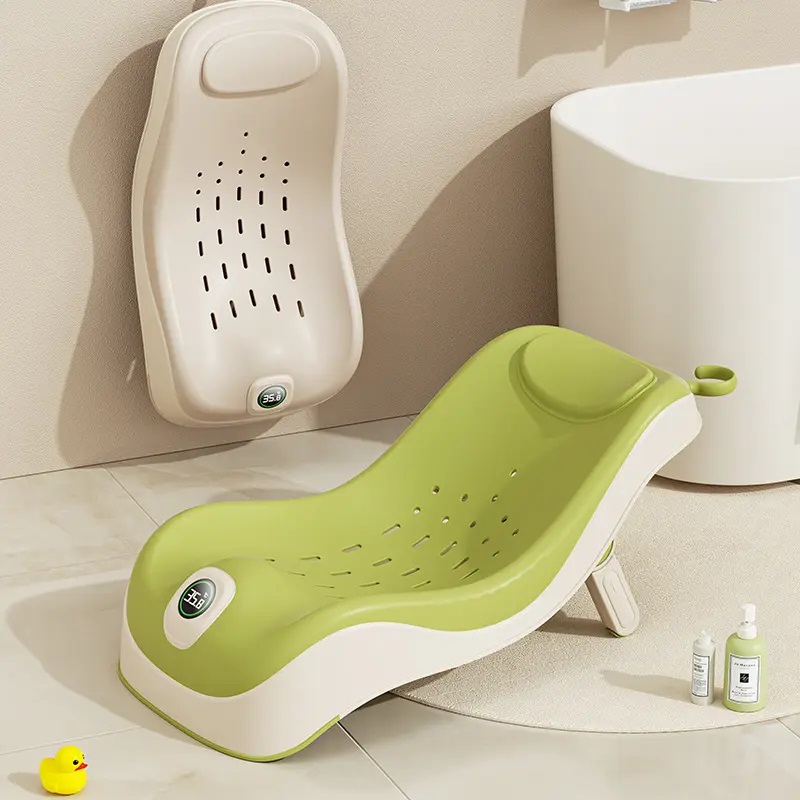 Suport de baie pentru copii Little Mom Green, pliabil, model anatomic, cu afisaj de temperatura, tetiera si spatar ajustabil, dimensiune 22.5 x 29 x 55 cm - 2 | YEO