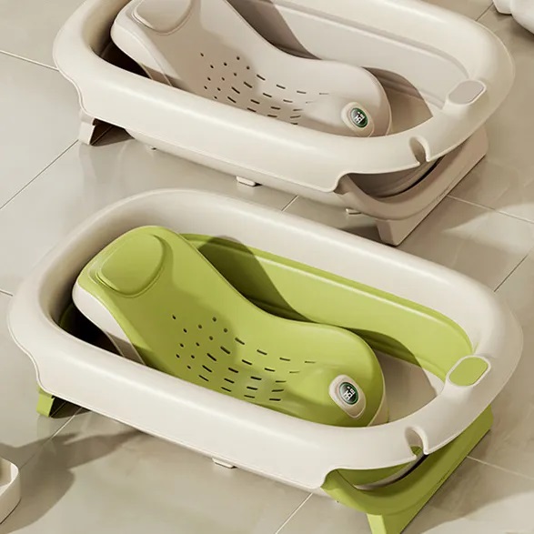 Suport de baie pentru copii Little Mom Green, pliabil, model anatomic, cu afisaj de temperatura, tetiera si spatar ajustabil, dimensiune 22.5 x 29 x 55 cm - 4 | YEO