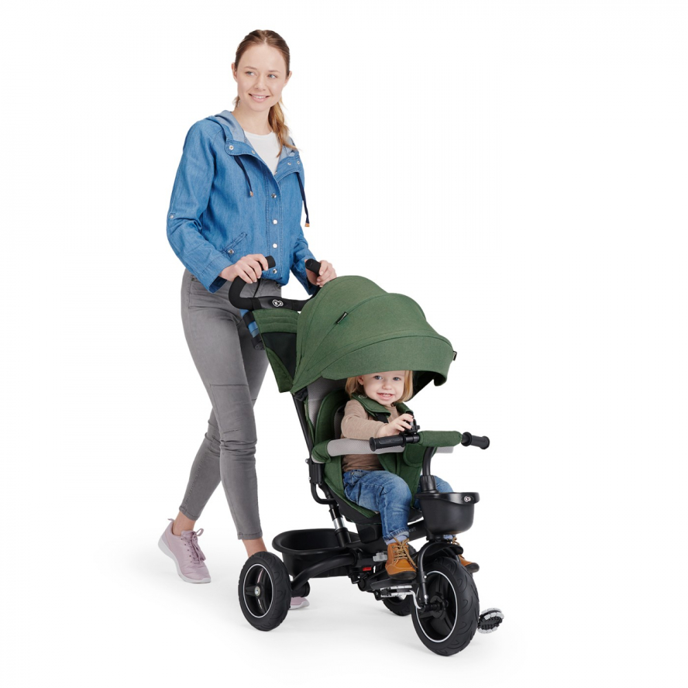 Tricicleta 5 in 1 Kinderkraft Spinstep green cu scaun reversibil, maner cu control al directiei, copertina XXl cu filtru UV, roti rezistente PU, spatar inalt si confortabil cu husa moale, frana pe rotile din spate - 2 | YEO