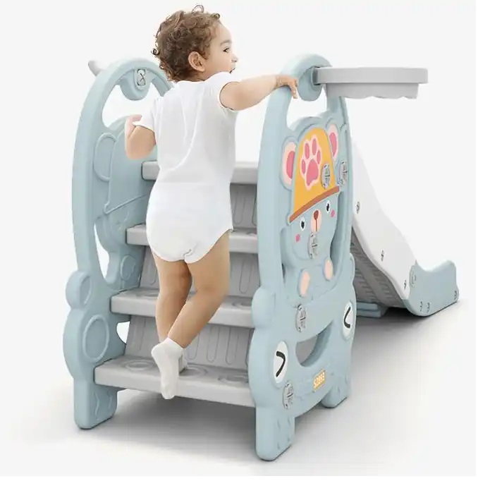 Tobogan Nichiduta 2in1 cu cos de baschet Little Bear Albastru - 2 | YEO