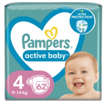 Scutece Pampers Active Baby Jumbo Pack  Marimea 4, 9 -14 kg, 62 buc