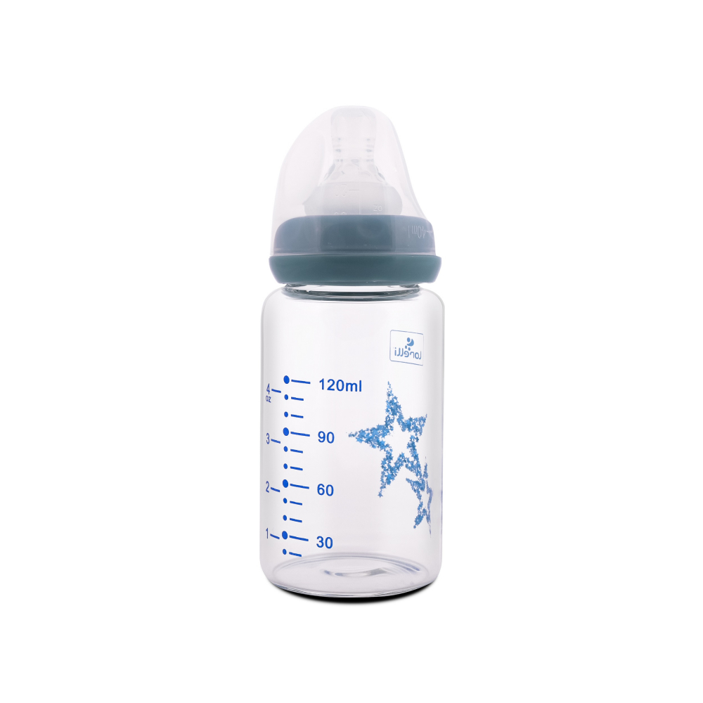 Biberon din sticla cu tetina anticolici 120 ml Blue - 1 | YEO